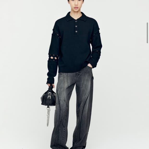 앤더슨벨 패널 카펜터 와이드 레그 진 워시드 블랙 팬츠 팝니다