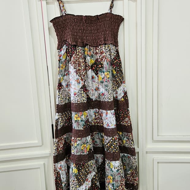 플라워 레이스 셔링 패치원피스