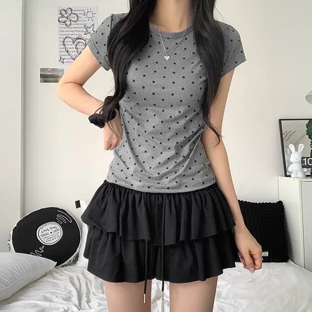 도트 반팔 그레이 