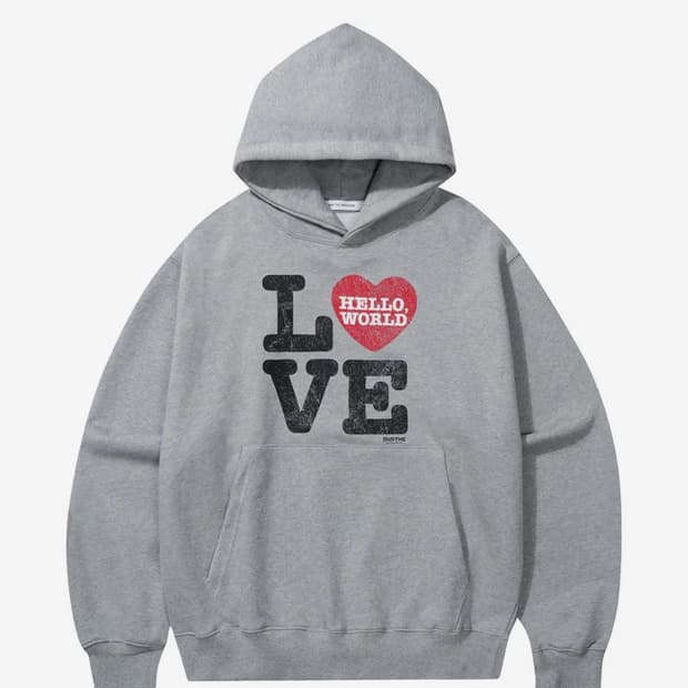 밈더워드로브 헬로 월드 LOVE 후드티_그레이 2 사이즈