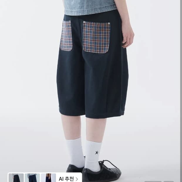 TCM check pocket half pants navy