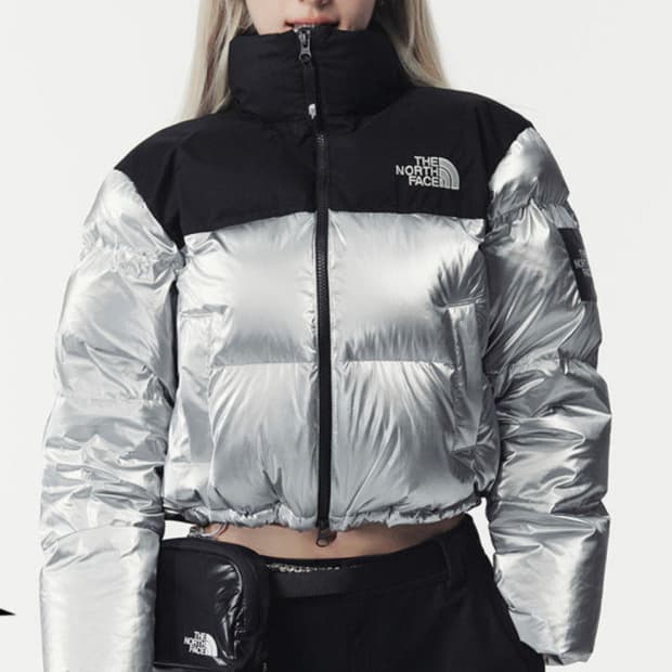 노스페이스 눕시 숏패딩 XS 실버 은색