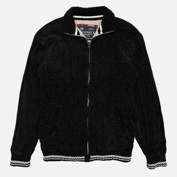 brushed ribbed knit zip-up