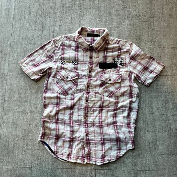 일본빈티지 Devalte 핀터깔y2k 오리엔탈고딕펑크 글리터 반팔셔츠