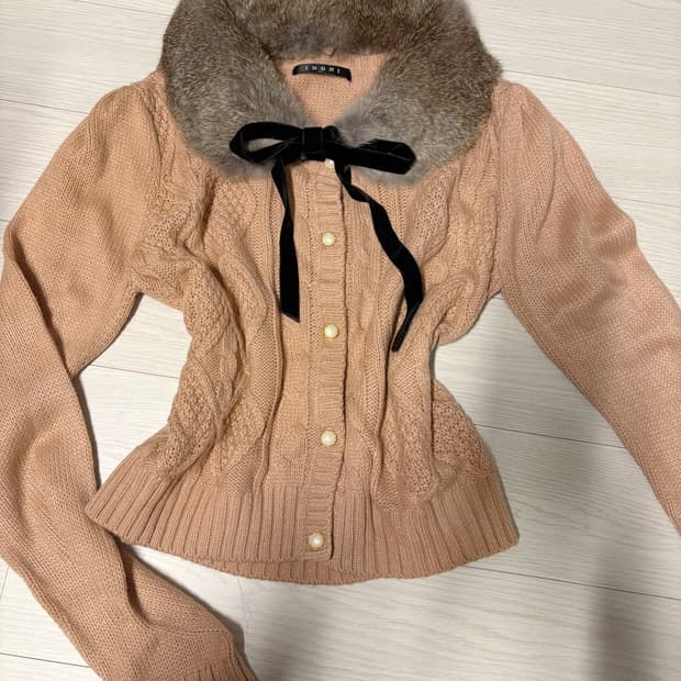 잉그니 퍼 리본 니트 가디건 일브 일본 빈티지