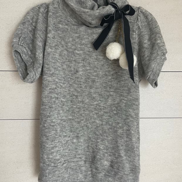 폼폼이 리본 반팔 니트 갸루 리즈리사 핀터 엑시즈팜