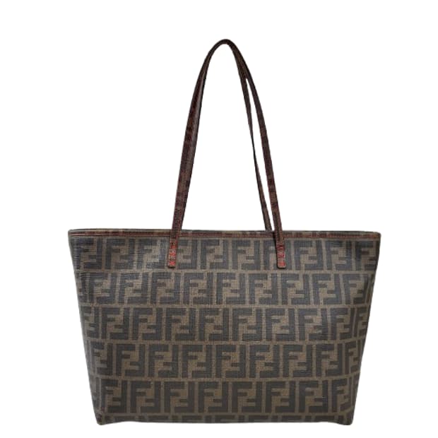 정품 펜디 주카 PVC 타바코브라운 스티치 쇼퍼백