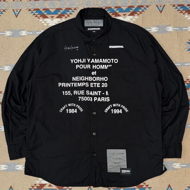 [L] 요지 야마모토 x 네이버후드 블랙 코튼 프린트 셔츠 