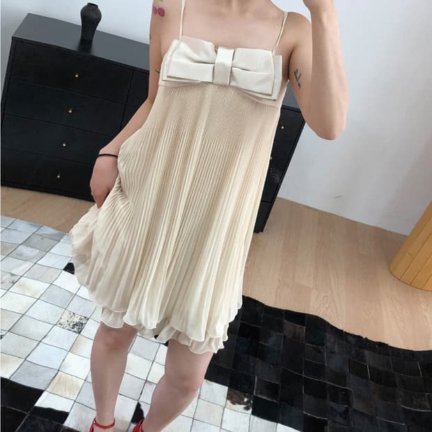 vintage ribbon pleated chiffon dress