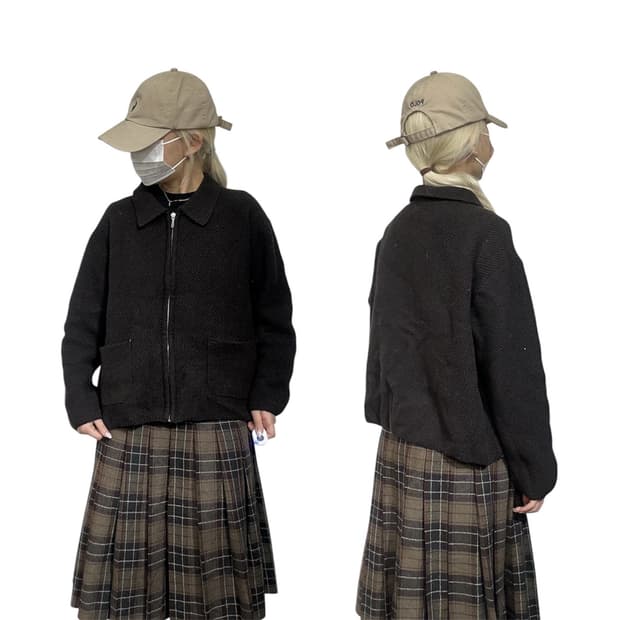 일본 빈티지 크롭 딥 브라운 니트 자켓 