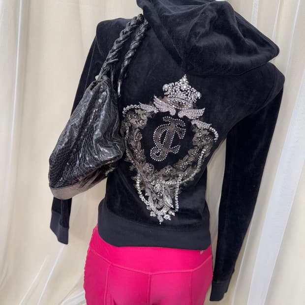 S Juicy Couture 벨벳 후드집업 블랙