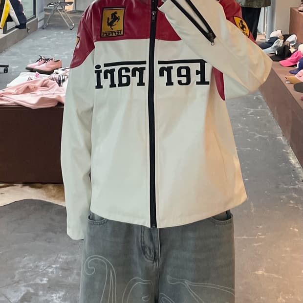 페라리 F1 자수로고 레드 레더자켓 H1840