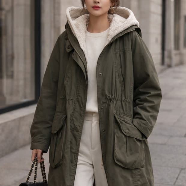 카키색 뽀글이 야상