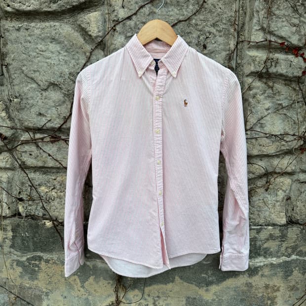 폴로 랄프로렌 빈티지 옥스포드 스트라이프 셔츠 핑크 슬림핏 우먼 여성