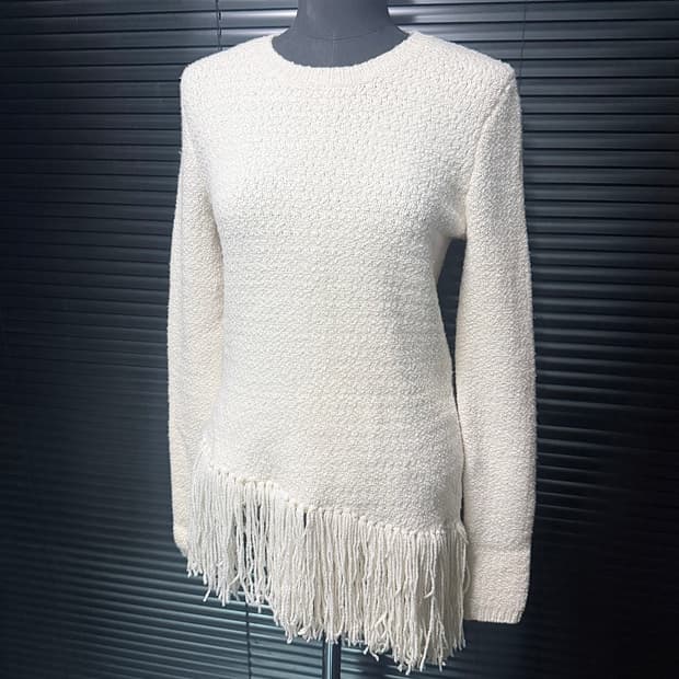 Theory 띠어리 아이보리 웨스턴 프린지 테슬 사선 메리노 울 S 90