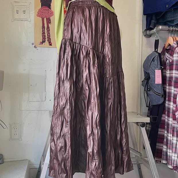 브라운 크링클 롱스커트 [무배]