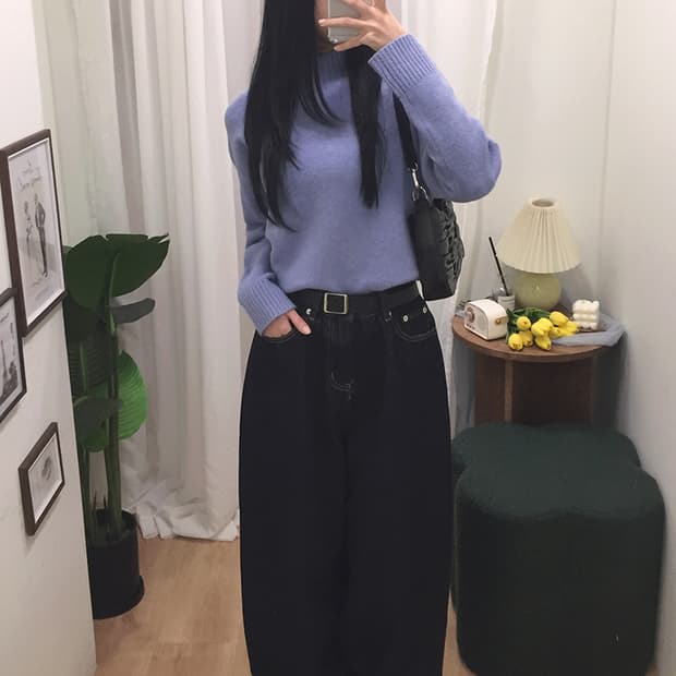 여성 유니클로 오버핏 반목니트 100