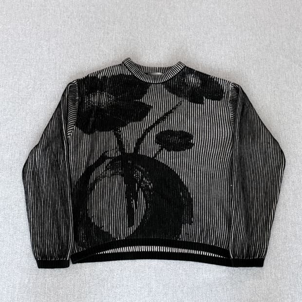 메종미네드 BLACK FLOWER PRINT KNIT
