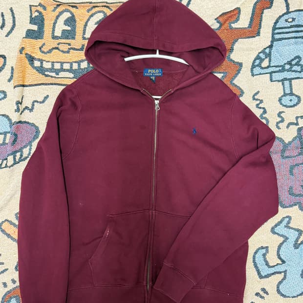 폴로 버건디 후드집업