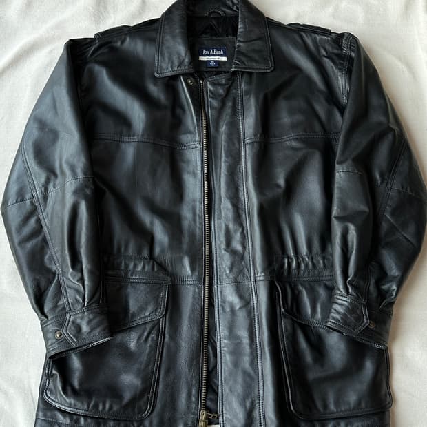 90s Jos.A.Bank 리얼 레더 카코트 M / 블랙 하프 가죽자켓