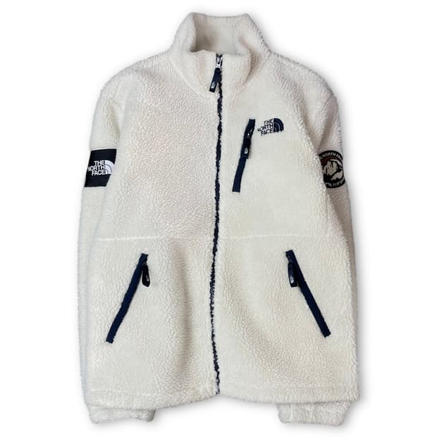노스페이스 네이비 로고 화이트 뽀글이 플리스 자켓 L