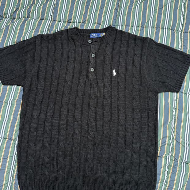 폴로 랄프 로렌 맨 니트 코튼 쇼트 슬리브 스웨터 블랙