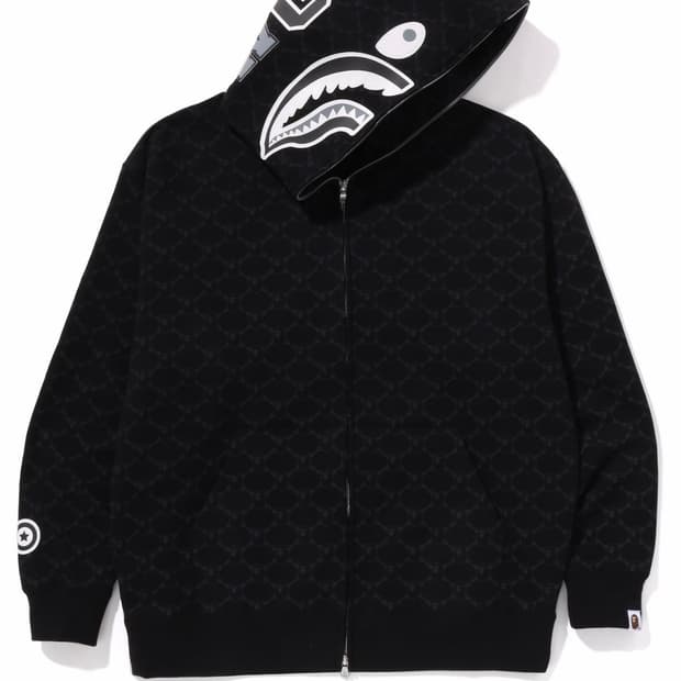 베이프 컬리지 모노그램 샤크 후드 블랙