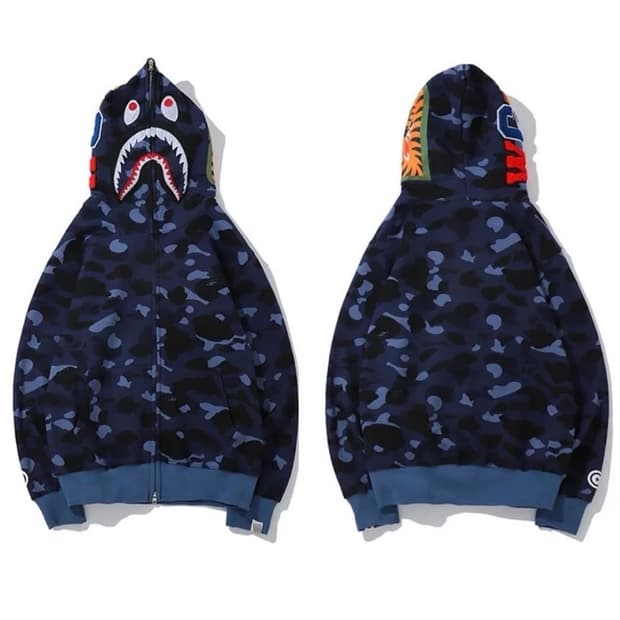 베이프 카모 샤크 풀 집 후드 네이비