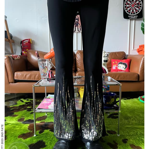 Jpn Vintage Spangle Trim Boots-Cut Pants