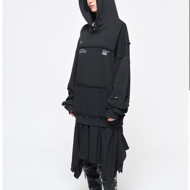 Leey logo layered hoodie black 후드티