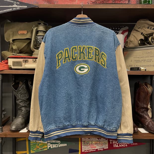 Lee 스포츠 그린베이 패커스 NFL 팀 데님 바시티 자켓