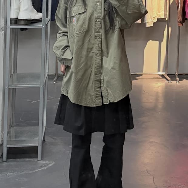 칼하트 카키 코튼 워크셔츠 A3514