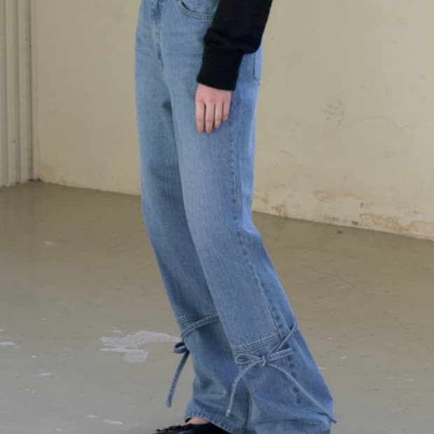 드로우핏 우먼 칼프 리본 세미 부츠컷 진 라이트 블루 L 새상품