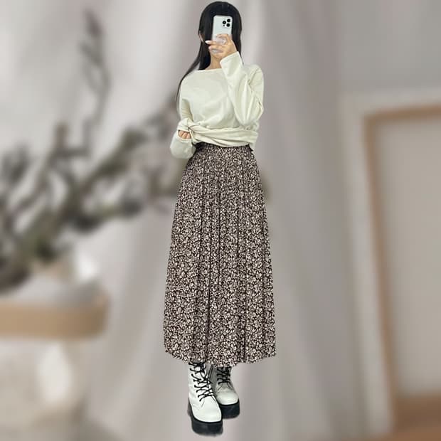 꼼사데모데 플라워 플리츠 스커트