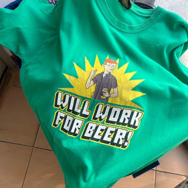 빈티지 Will work for beer 티셔츠