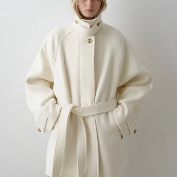 파사드패턴 캐시미어 벨티드 하프코트 아이보리 s
