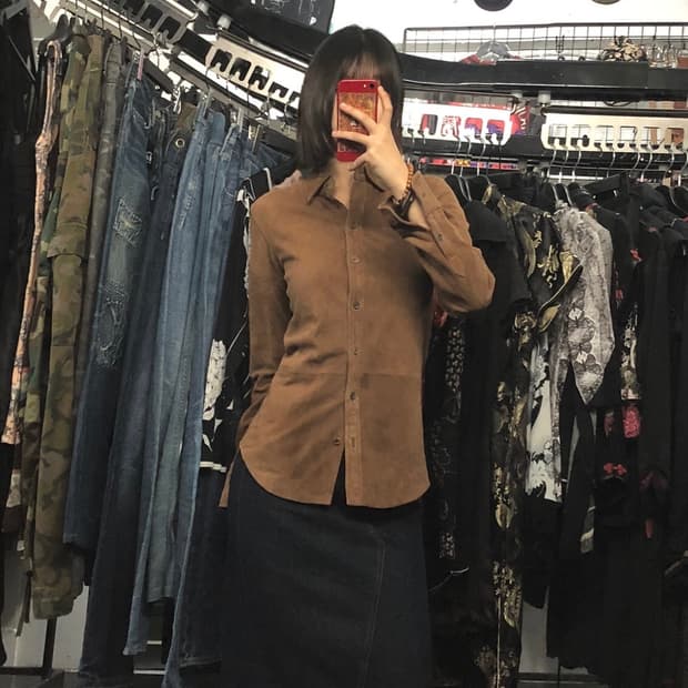 랄프 로렌 브라운 스웨이드 셔츠