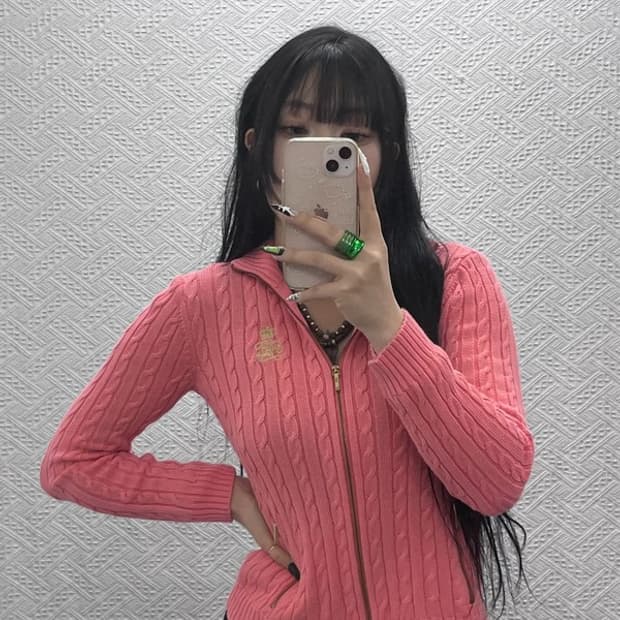 폴로 랄프로렌 Y2K 레트로 코랄 핑크 꽈배기 가디건 85 C08663