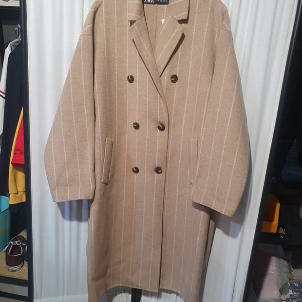 자라 베이지 스트라이프 더블 코트 2200313