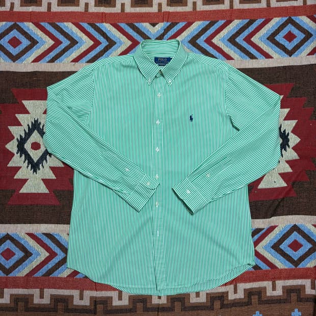 L) 폴로 랄프로렌 스트라이프 셔츠 그린 큐알탭