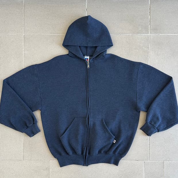 90s 빈티지 러셀 후드집업 블루그레이 XL