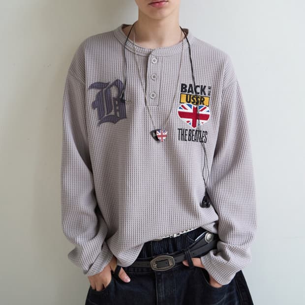 mainbooth 와플턴 헨리넥 티셔츠(베이지）