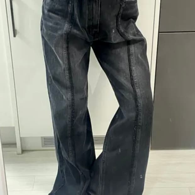 허쉬 절개 언발 와이드 브러쉬 데님 흑청팬츠