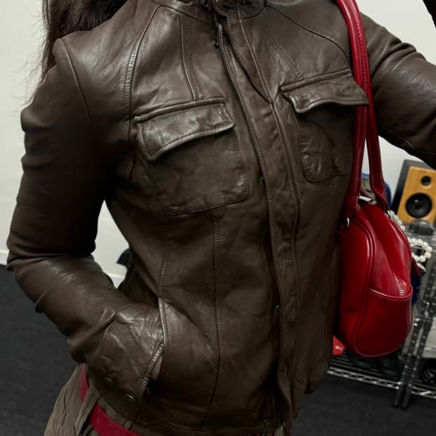 올드 빈티지 브라운 리얼 램스킨 레더 자켓