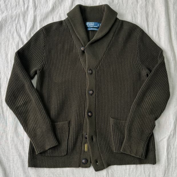 폴로랄프로렌 카키 숄카라 가디건 M