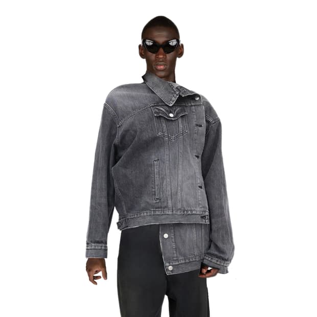 발렌시아가 그레이 비대칭 풀드 데님 재킷