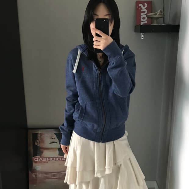 폴로 랄프로렌 포니로고 써멀 블루 후드집업
