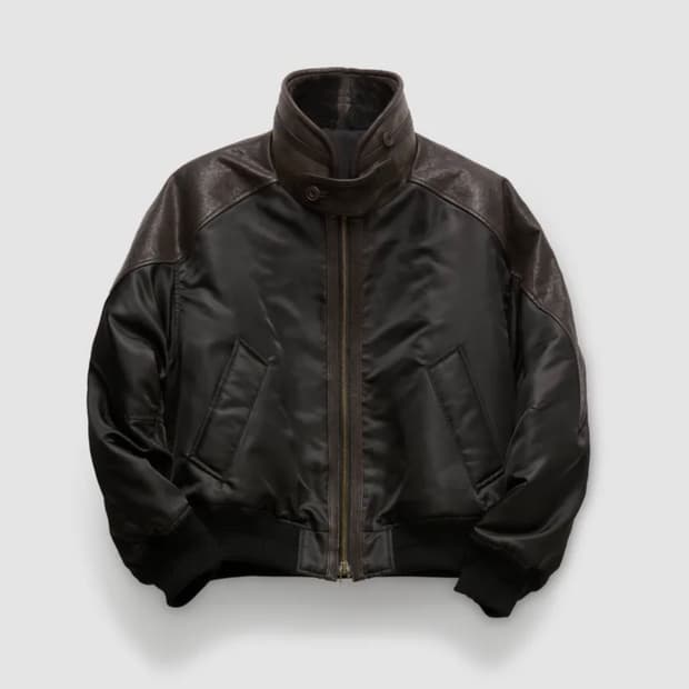 쿠어 하이넥 시어링 믹스드 MA-1 점퍼 다크브라운