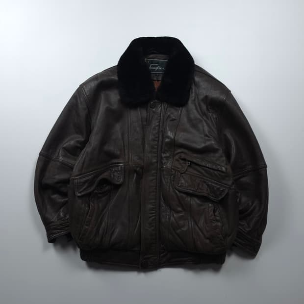 아카이브 빈티지 브라운 양가죽 봄버 무스탕 자켓 (L)