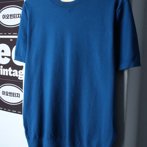(L-XL) 데이 반팔 티셔츠 니트 무지 블루 놈코어-H35216